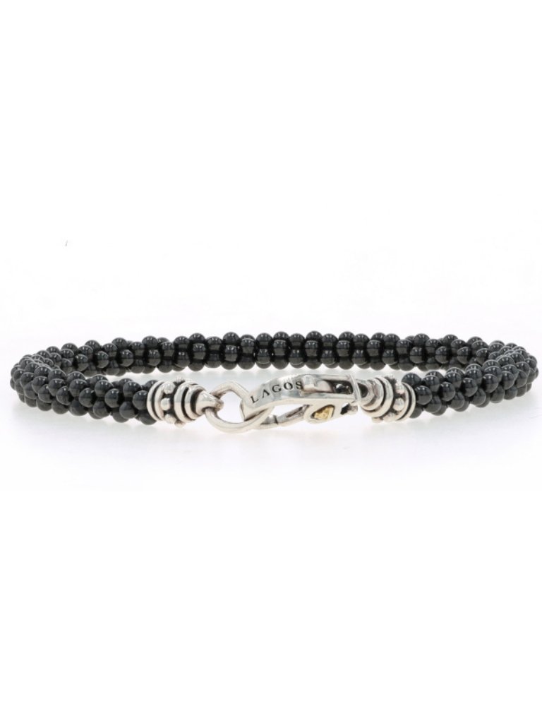 Lagos Black Caviar Black Ceramic Beaded Bracelet 7 12 Sterling 925 Gold 18k 300$